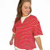 Stripe Oversized Tee- Red - Ana Patricia Boutique
