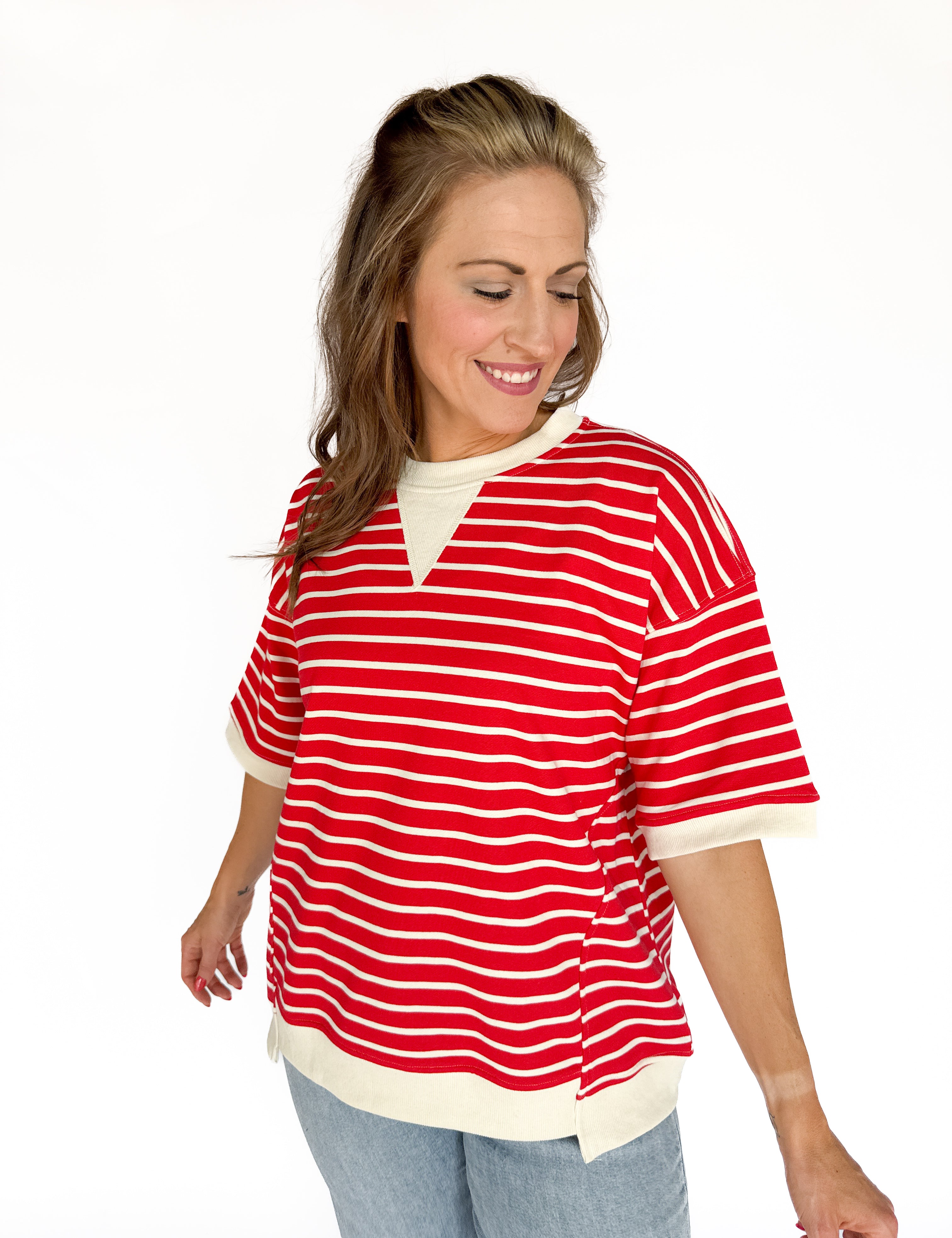 Stripe Oversized Tee- Red - Ana Patricia Boutique