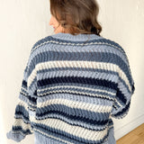 Crewneck Knit Stripe Sweater- Blue