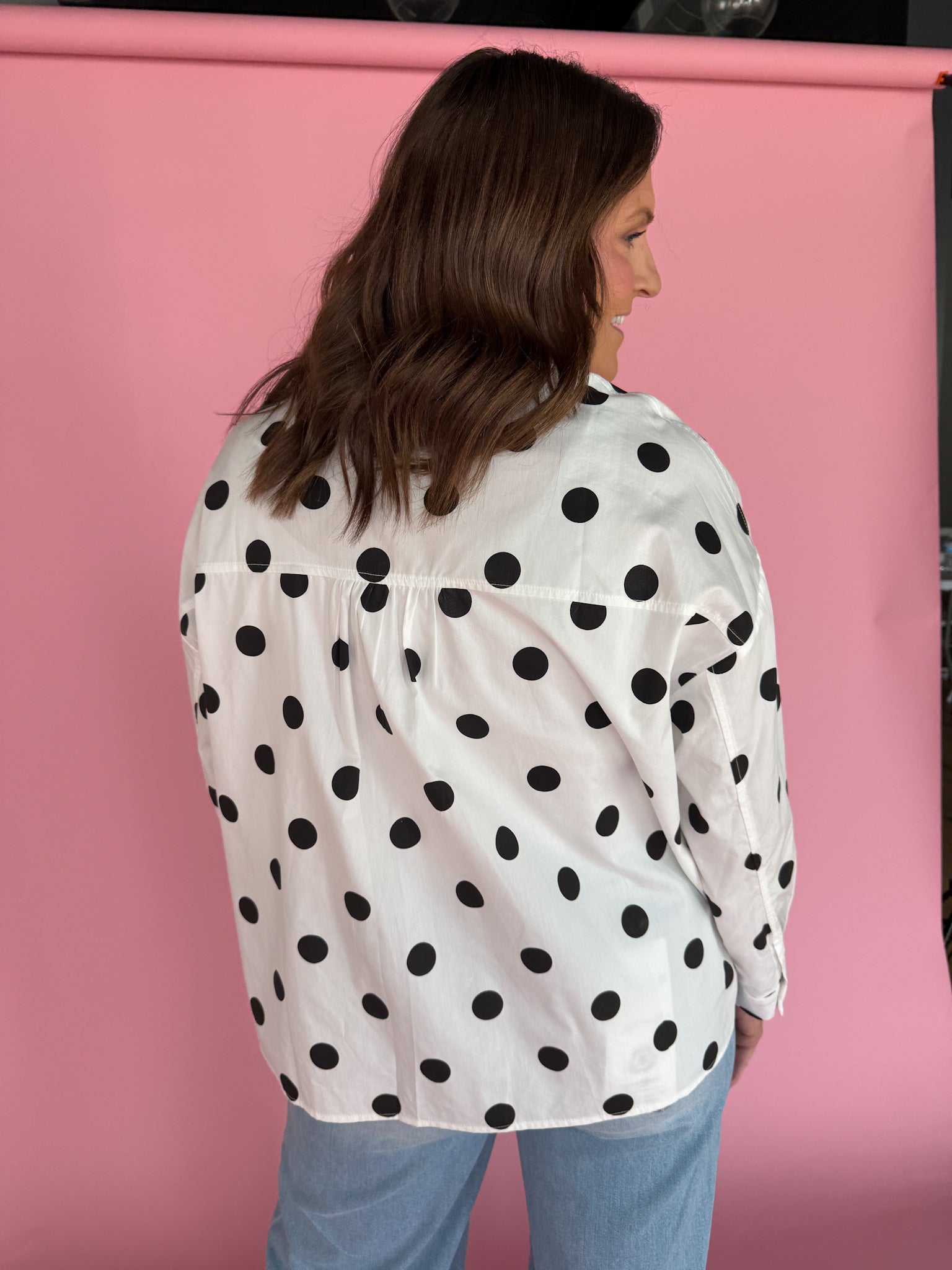 Polka Dot Button Up- Black/Cream - Ana Patricia Boutique