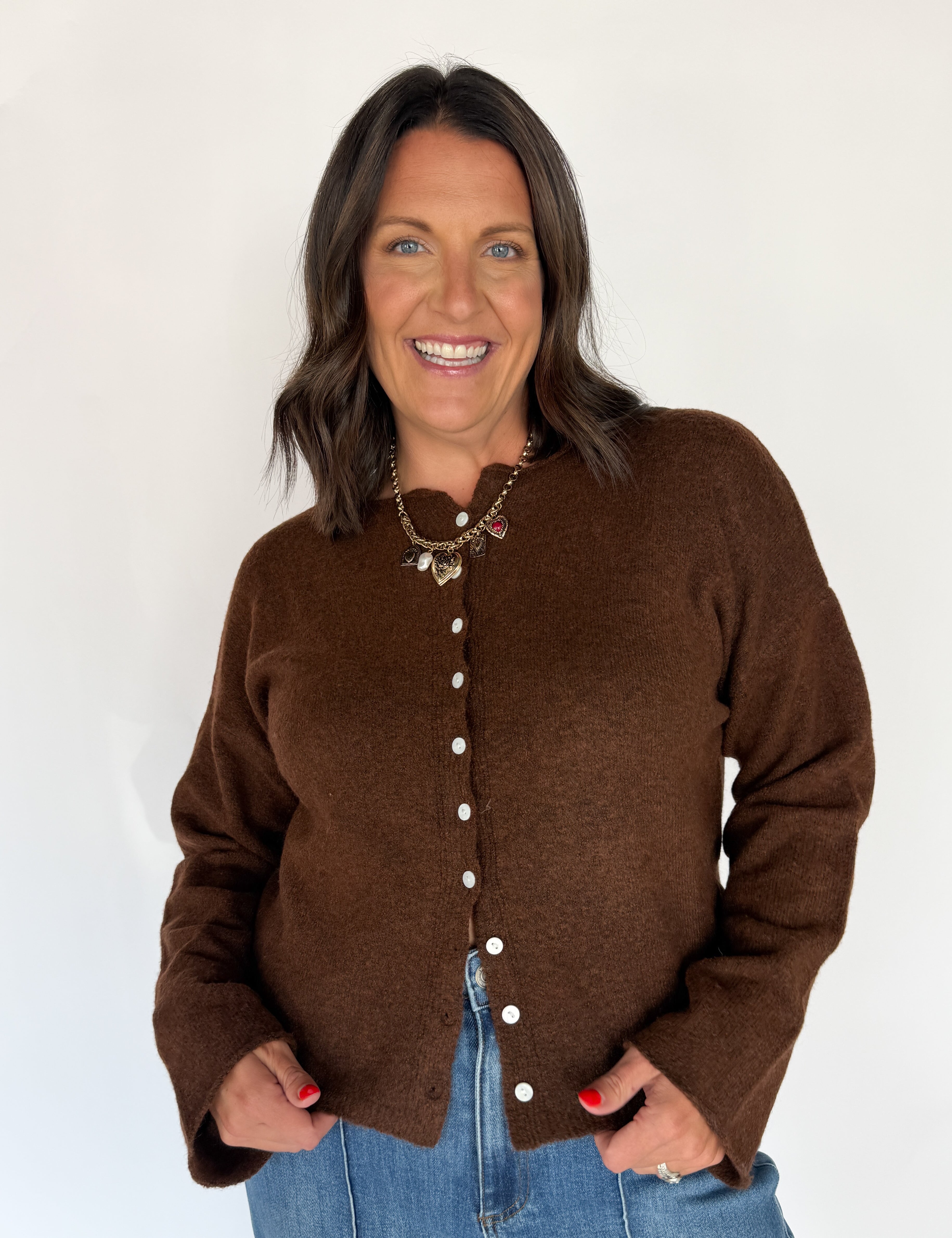 Classic Button Cardigan Top- Chocolate - Ana Patricia Boutique