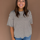 Oversized Stripe Tee- Brown/White