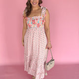 Floral Print Boho Smocked Dress- Pink/Peach - Ana Patricia Boutique