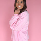 Gingham Lace Bow Pullover- Pink