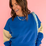 Color Block Sweatshirt- Blue/Bone - Ana Patricia Boutique