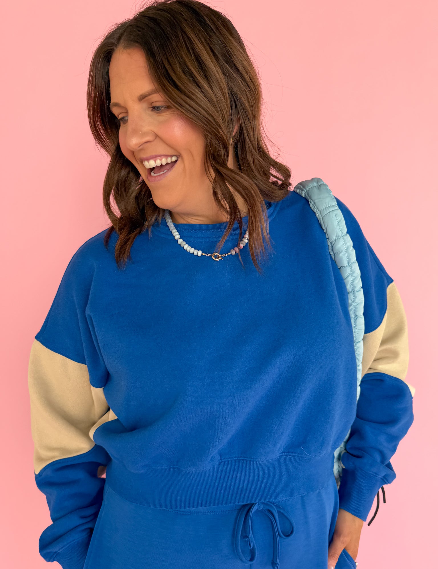 Color Block Sweatshirt- Blue/Bone - Ana Patricia Boutique