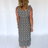 Abstract Print Midi Dress- Black/Ivory