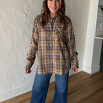Oversized Plaid Button Up- Oatmeal - Ana Patricia Boutique