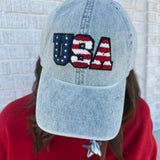 USA Letter Chenille Patch Baseball Cap - Ana Patricia Boutique