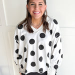 V Neck Polka Dot Pullover-Ivory/Black - Ana Patricia Boutique