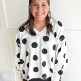 V Neck Polka Dot Pullover-Ivory/Black - Ana Patricia Boutique