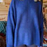 Round Neck Waffleknit Sweater- Navy