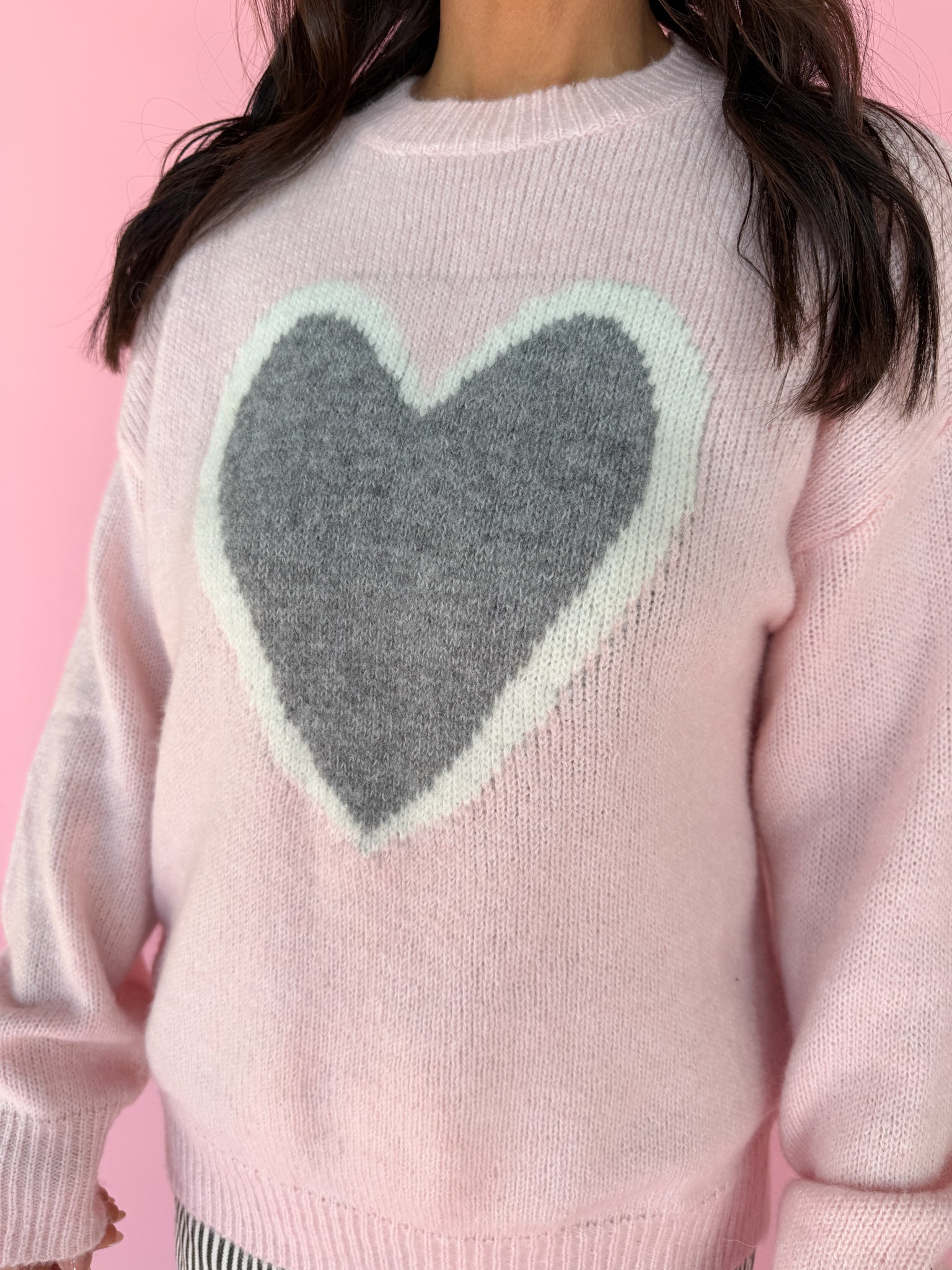 Heart Icon Knit Sweater -Pink/Grey - Ana Patricia Boutique