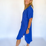 Button Down Midi Dress- Blue