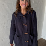 Oversized Toggle Knit Cardigan-Navy - Ana Patricia Boutique