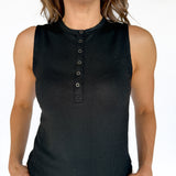 Simple Button Down Tank- Black