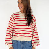 Striped Crewneck Sweater- Red