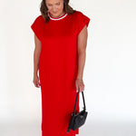 Varsity Scuba Midi Dress-Red - Ana Patricia Boutique
