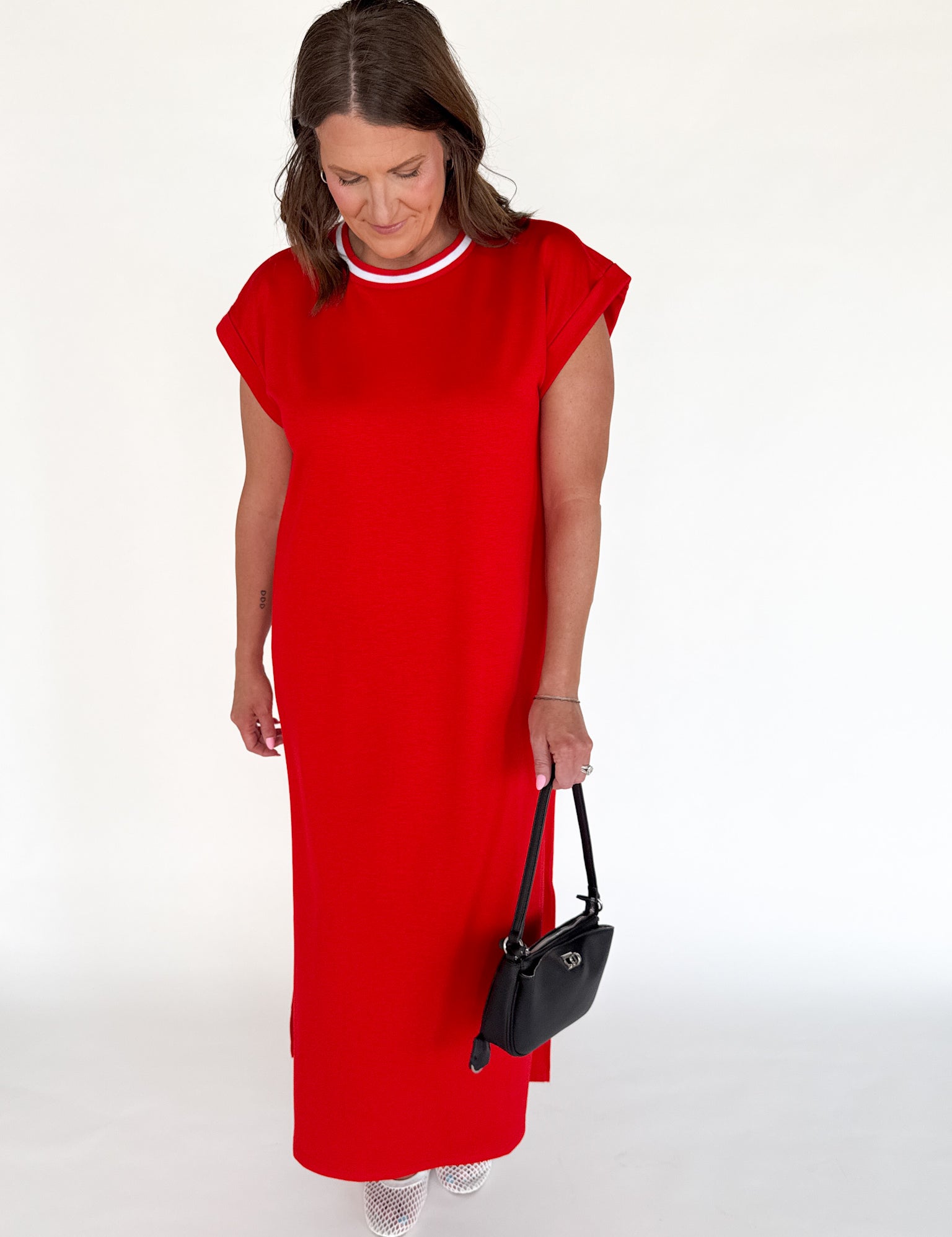 Varsity Scuba Midi Dress-Red - Ana Patricia Boutique