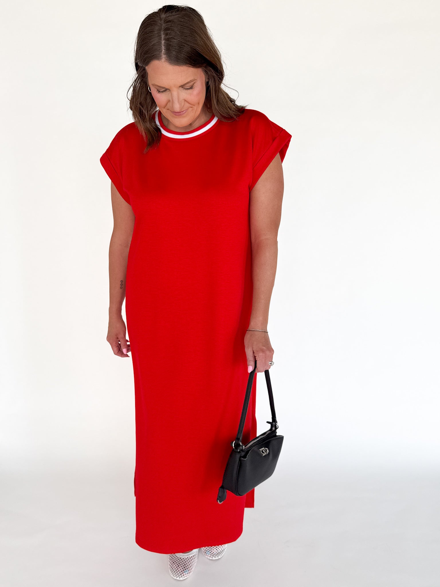Varsity Scuba Midi Dress-Red - Ana Patricia Boutique