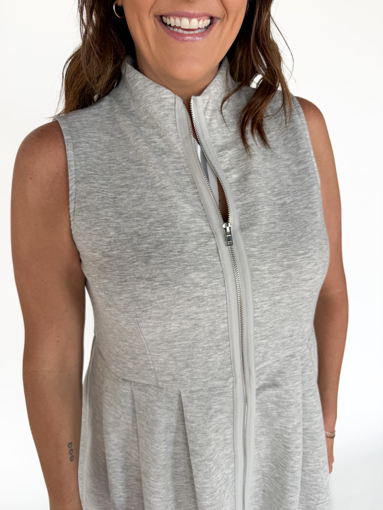 Sleeveless Scuba Zip Up Dress-Grey - Ana Patricia Boutique