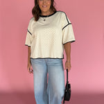 Polka Dot Exposed Hem Tee-Cream - Ana Patricia Boutique