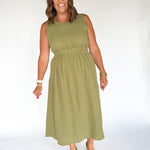 Cut Out Waist Midi Dress- Olive - Ana Patricia Boutique