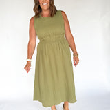 Cut Out Waist Midi Dress- Olive - Ana Patricia Boutique