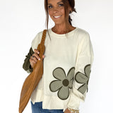 Flower Patchwork Pullover - Ivory/Olive