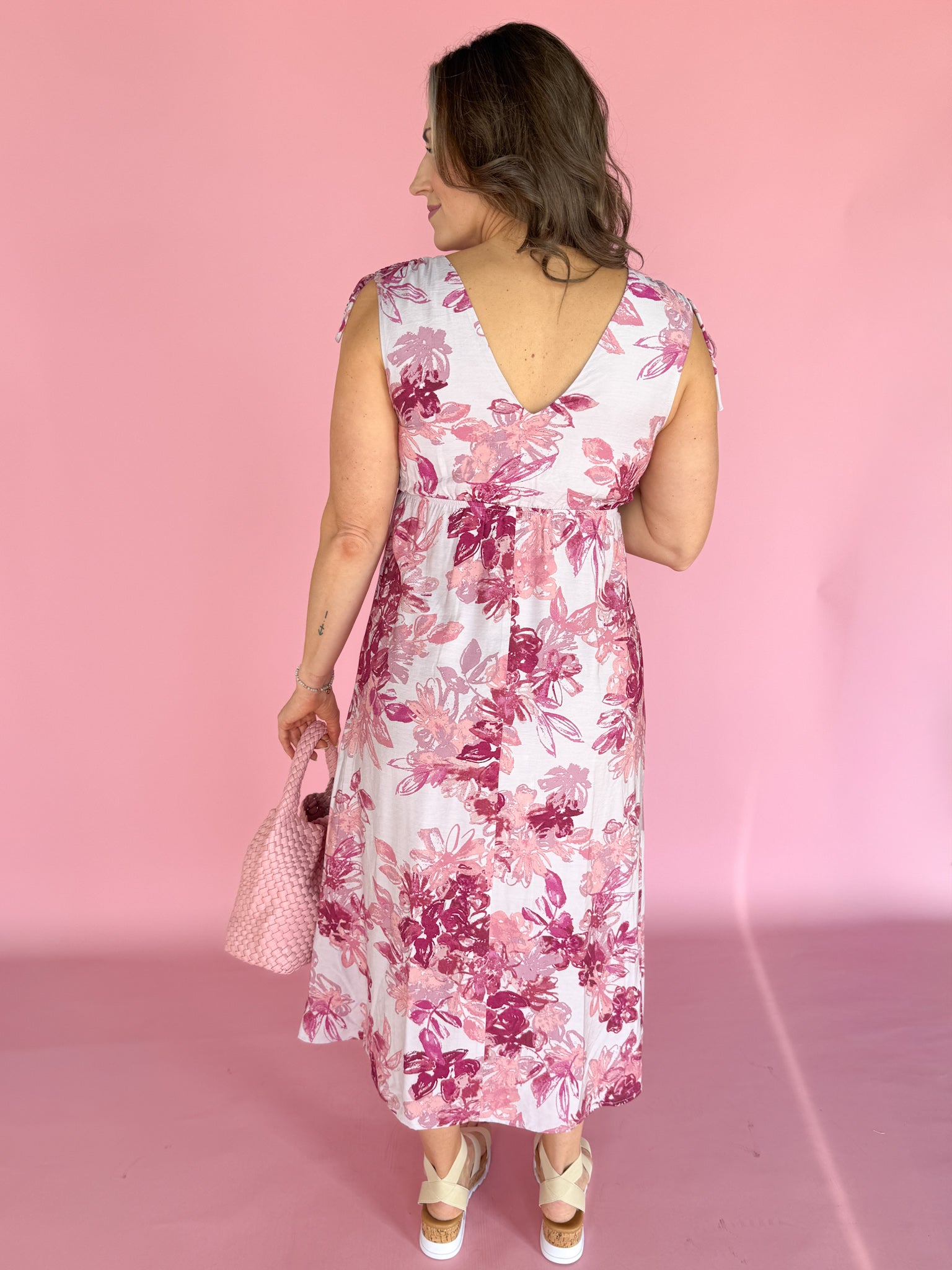 Mauve Floral Midi Dress - Ana Patricia Boutique