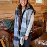 Oblong Plaid Scarf- Black