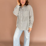 Oversized Stripe Button Up Top- Black