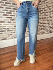 Distressed Hem Straight Leg Jeans