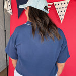 V Neck Piping Top- Navy - Ana Patricia Boutique