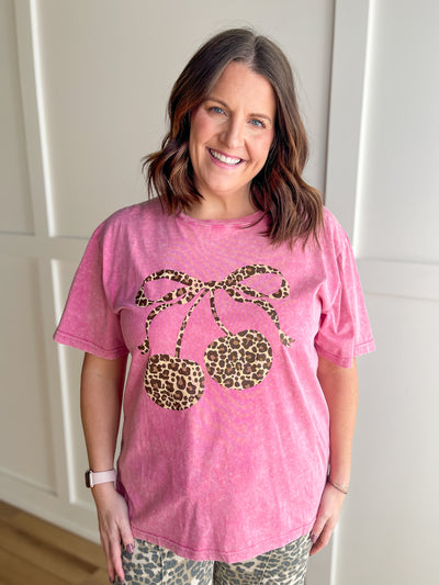 Leopard Cherry Tee- Pink