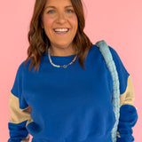 Color Block Sweatshirt- Blue/Bone - Ana Patricia Boutique
