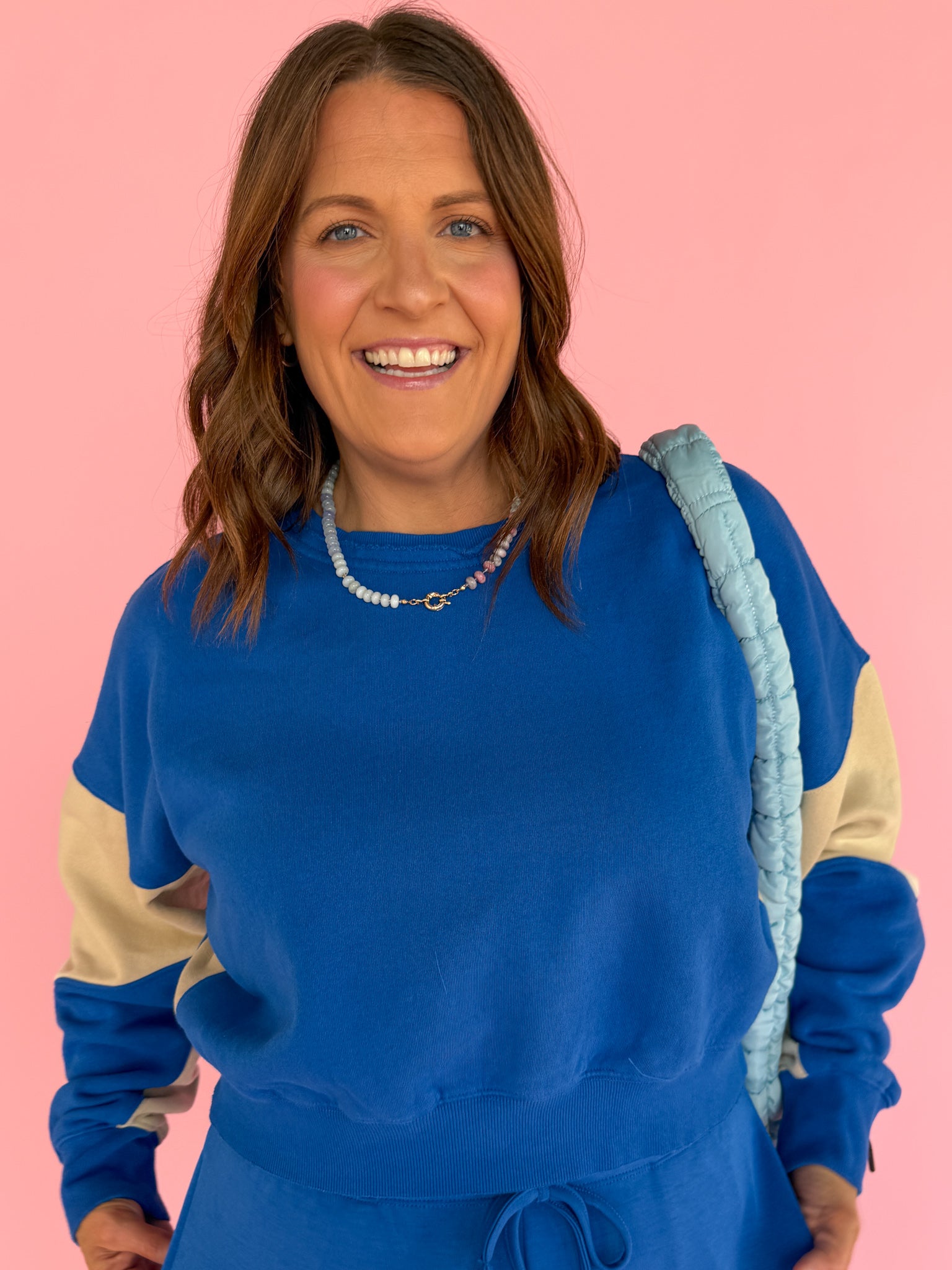 Color Block Sweatshirt- Blue/Bone - Ana Patricia Boutique