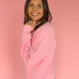 Button Up Ribbed Sweater- Pink