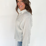 Dolman Stripe Button Down-Cream/Blue