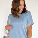 Corded Ribbed Top- Blue