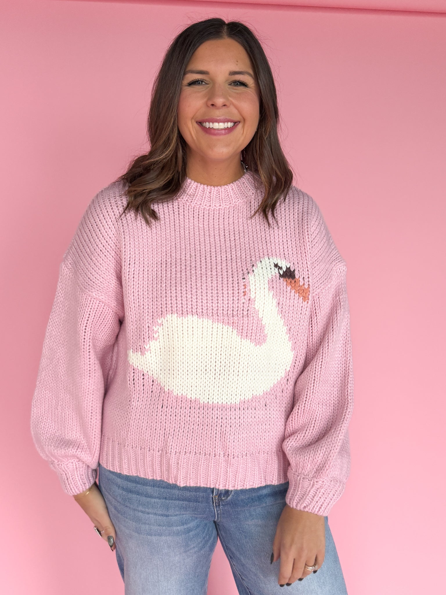 Swan Graphic Sweater- Pink - Ana Patricia Boutique