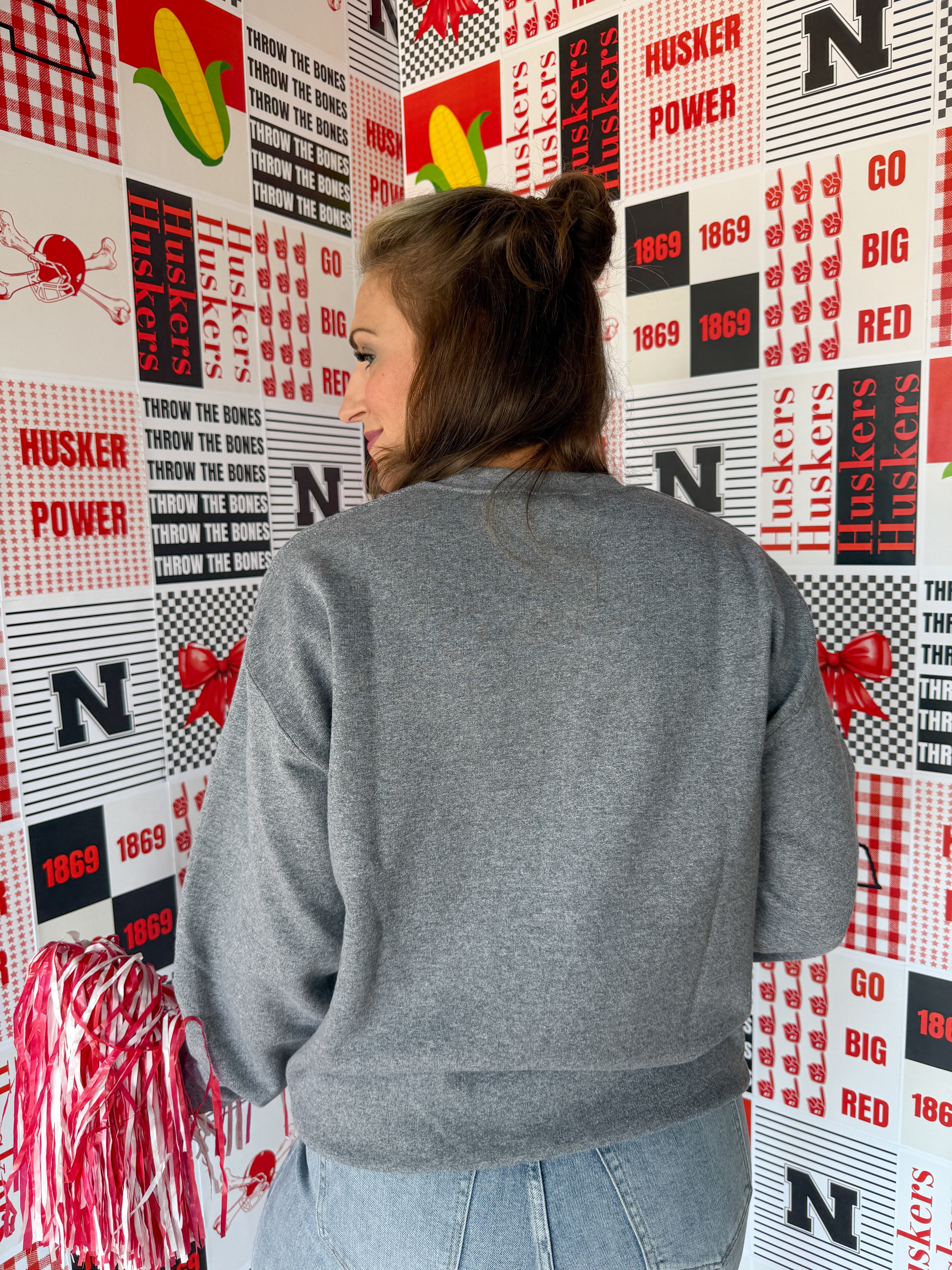 In My Husker Era Crewneck- Grey - Ana Patricia Boutique