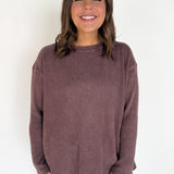 Mineral Wash Waffleknit Pullover- Cherry