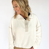 Fleece Half Zip Pullover- Ivory