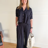 Polka Dot Button Up Top-Navy - Ana Patricia Boutique