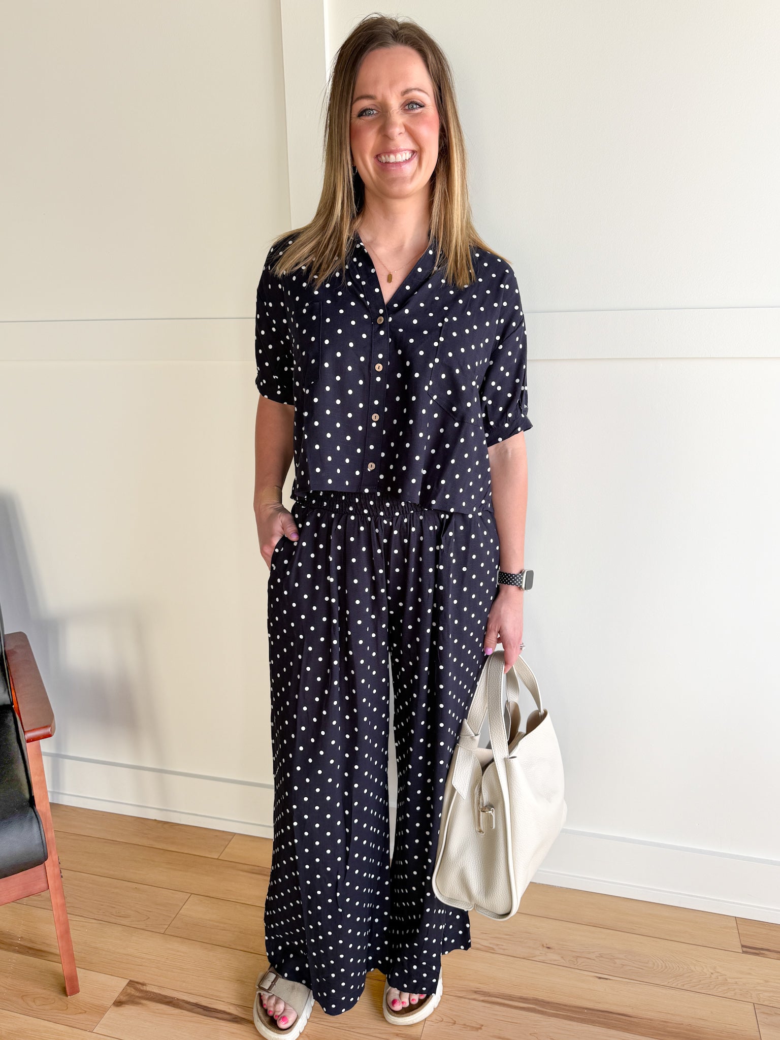 Polka Dot Button Up Top-Navy - Ana Patricia Boutique