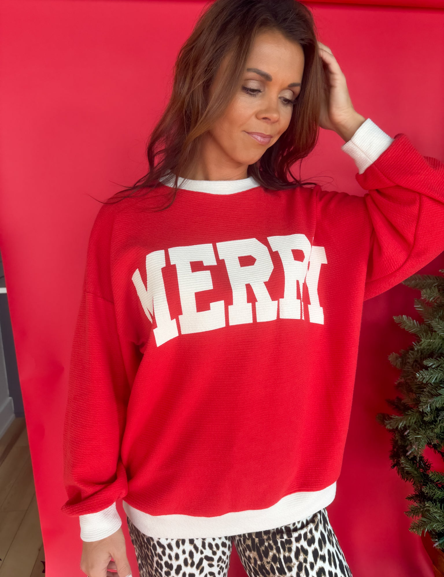 Ribbed Merry Pullover -Red - Ana Patricia Boutique