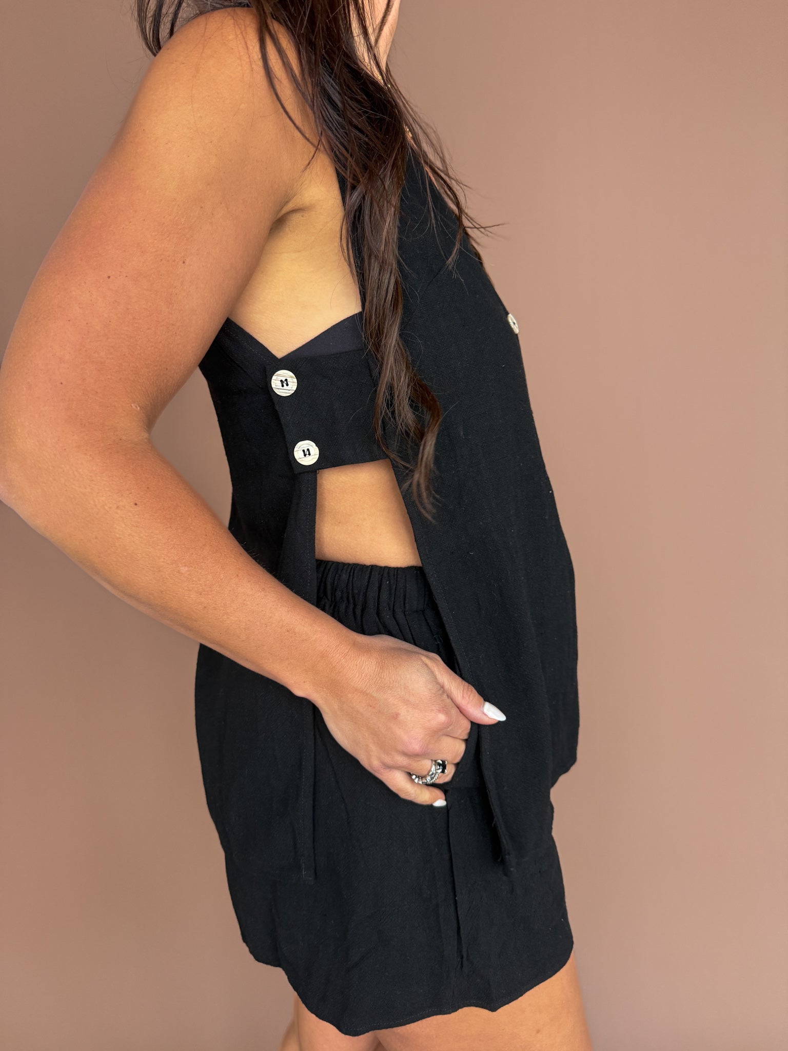 Linen Top & Shorts Set- Black - Ana Patricia Boutique