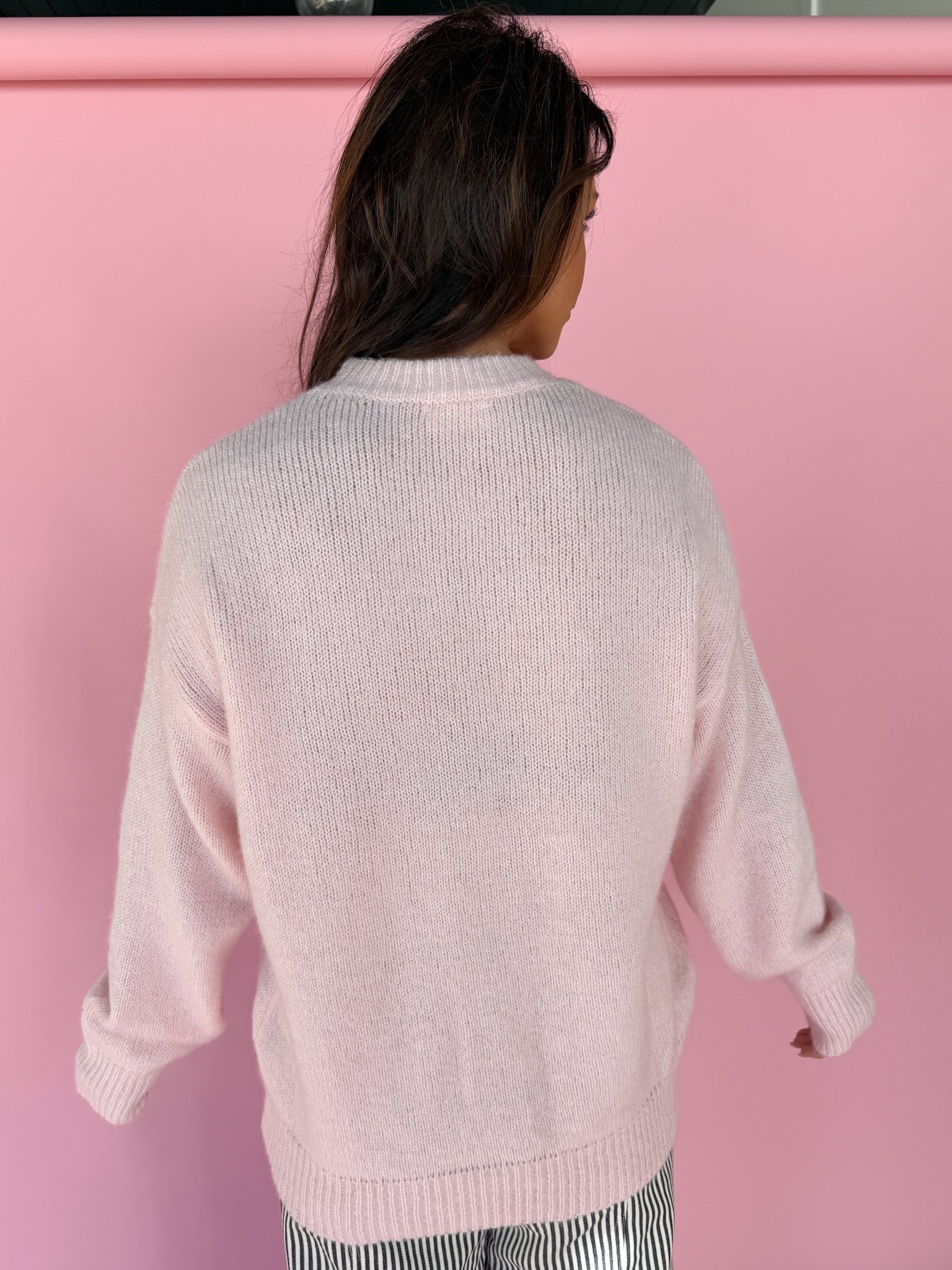 Heart Icon Knit Sweater -Pink/Grey - Ana Patricia Boutique