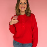 Button Up Ribbed Sweater- Red